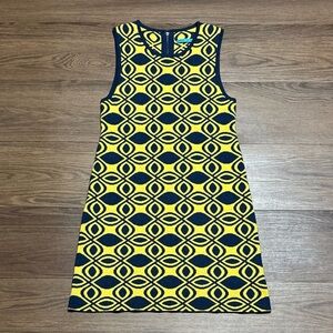 Alice + Olivia Yellow Blue Geometric Merino Wool Sleeveless Dress M
